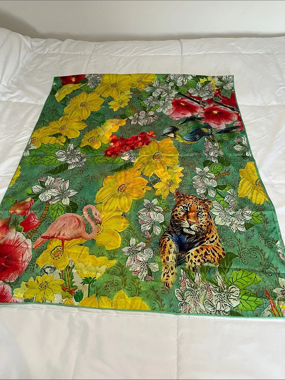 Green Floral Shawl Scarf - Women's Accessory 80% viscosa 20% seta